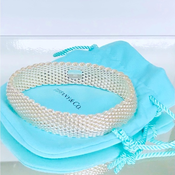 Tiffany & Co. Somerset Mesh Bangle Sterling Silver 925 Bracelet - Picture 1 of 3